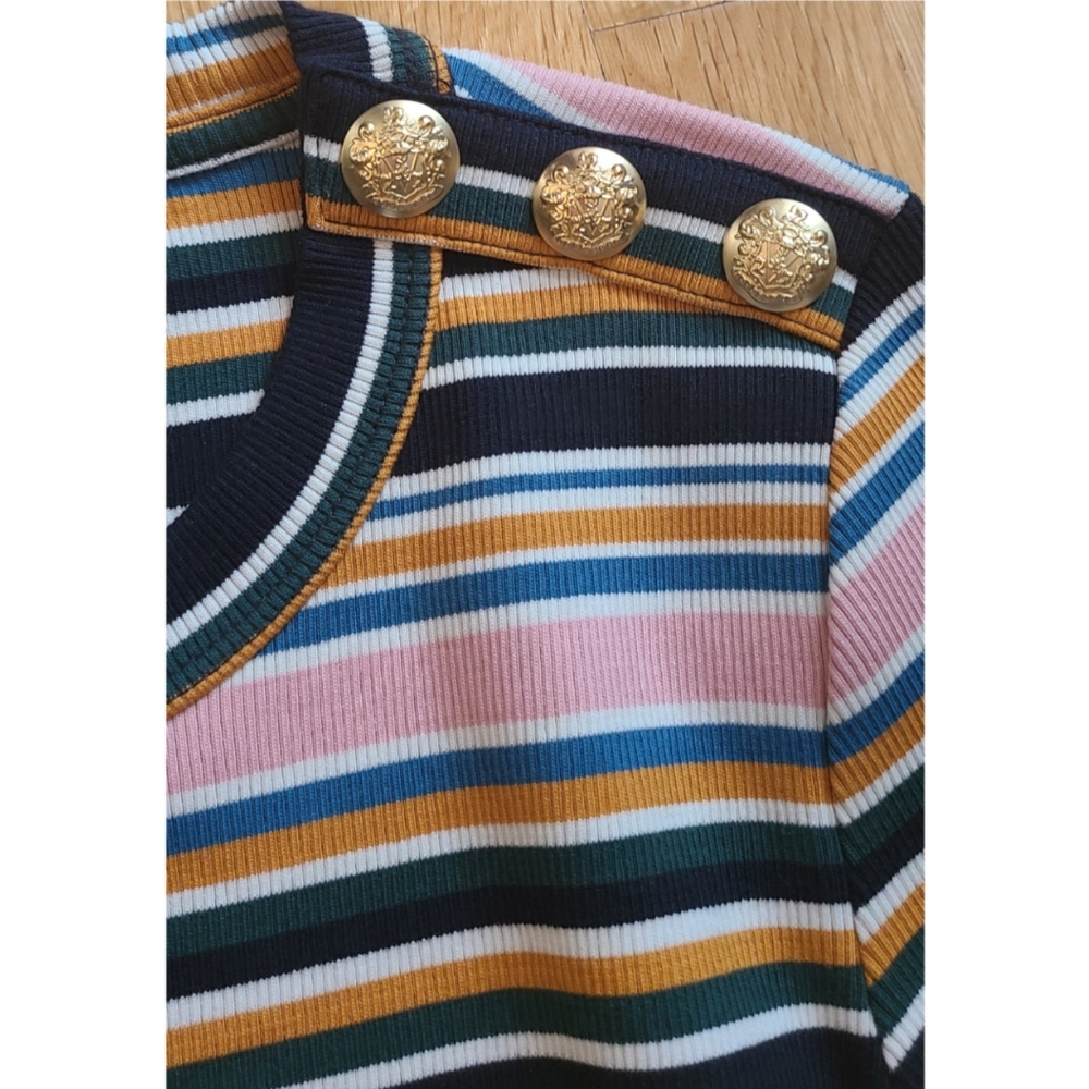 Veronica Beard Striped Button-Shoulder Blouse - image 3